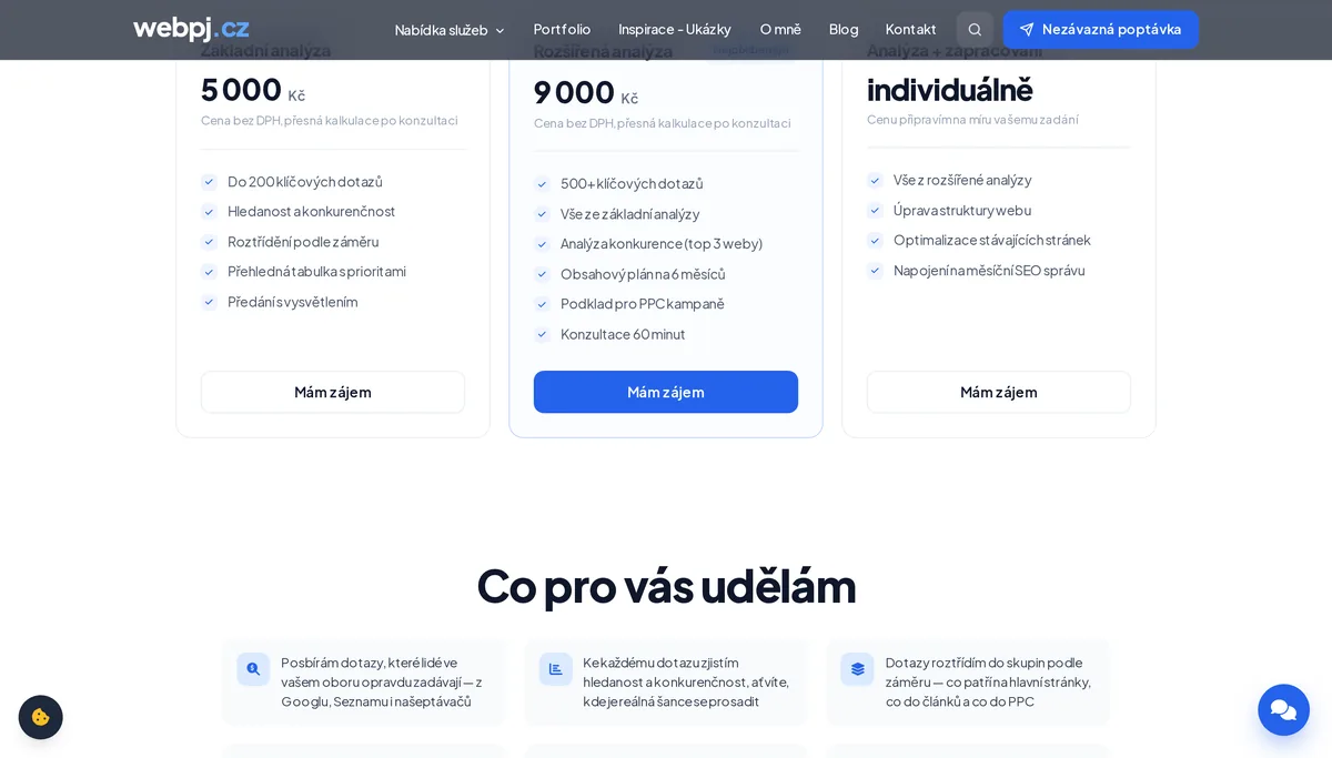 Výstup analýzy klíčových slov — přehled, klíčová slova do detailu, tematické skupiny a TOP příležitosti