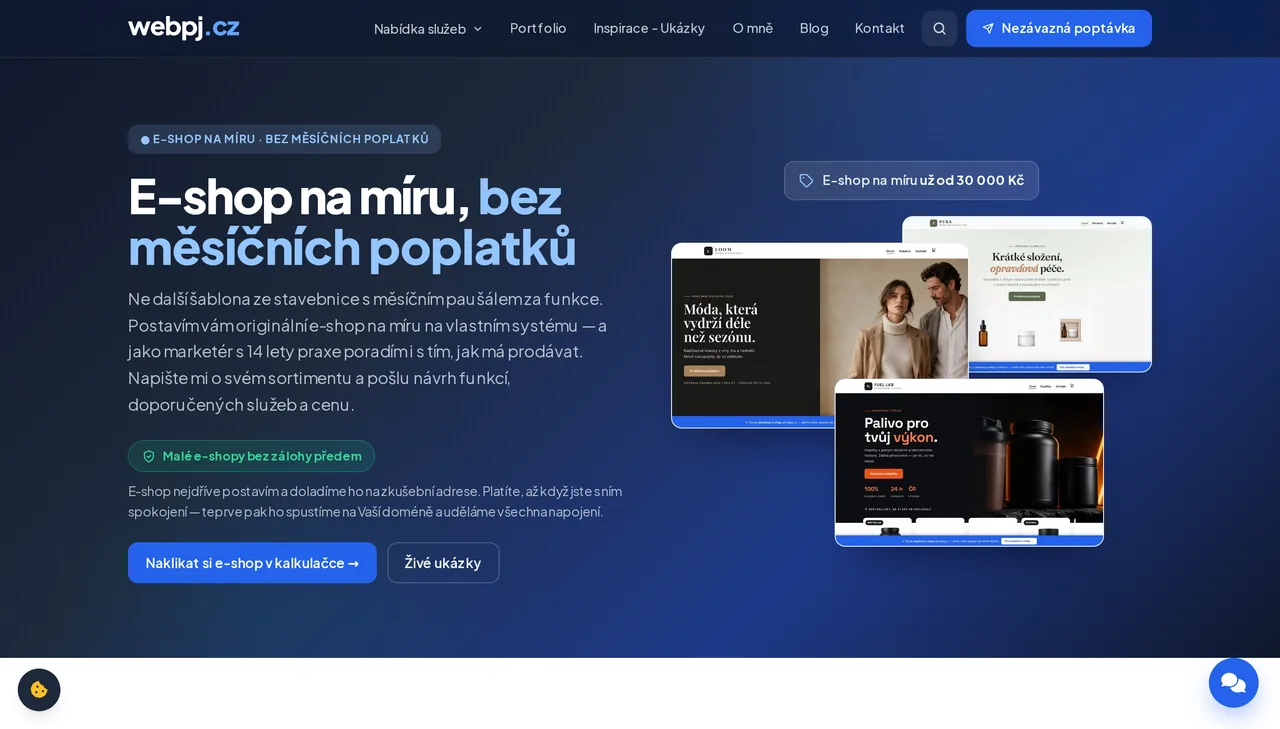 E-shop na míru bez měsíčních poplatků — ukázky e-shopů pro různé obory
