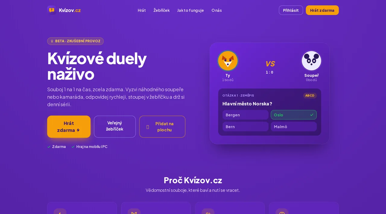Kvízov.cz: kvízové duely online zdarma — souboje 1 na 1 v češtině