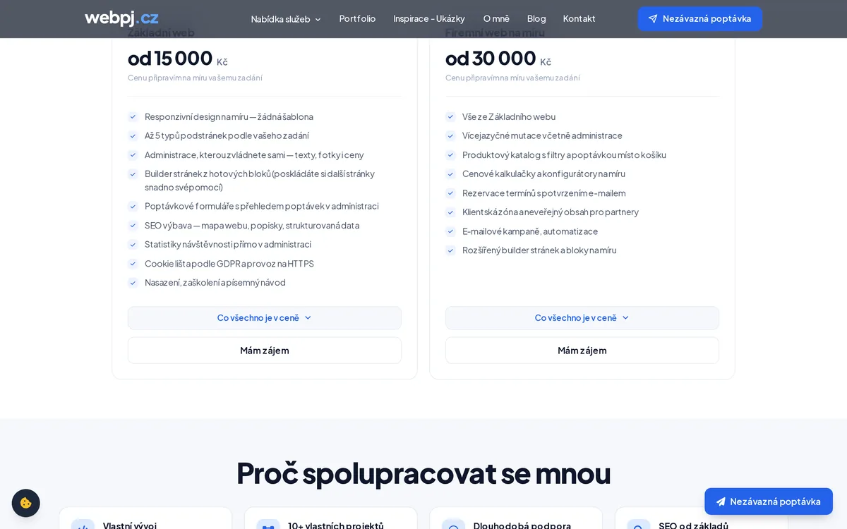 Ceník tvorby webu na míru — základní web od 15 000 Kč a firemní web na míru od 30 000 Kč