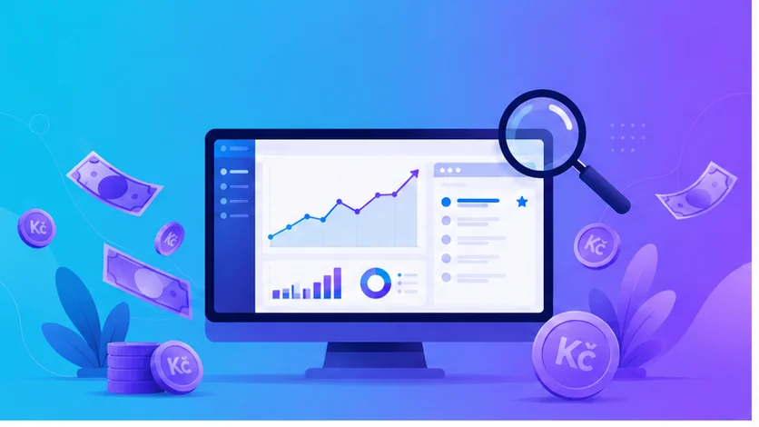 SEO dashboard s grafy a finančními ukazateli